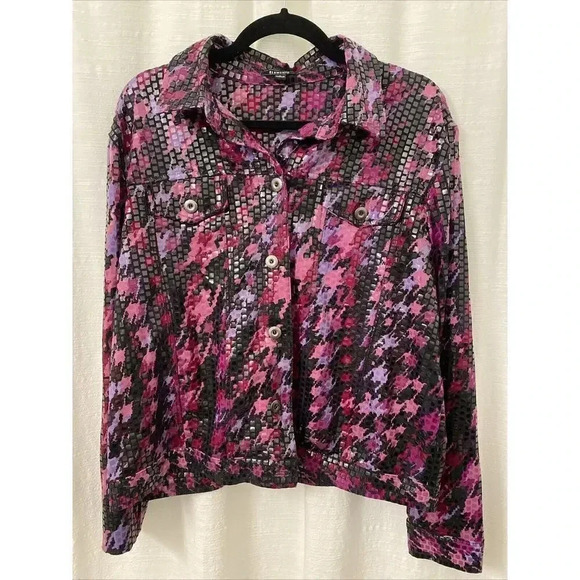 ELEMENTZ Purple Shiny Shirt Button Down Large 2 Pockets party going out - Picture 1 of 6